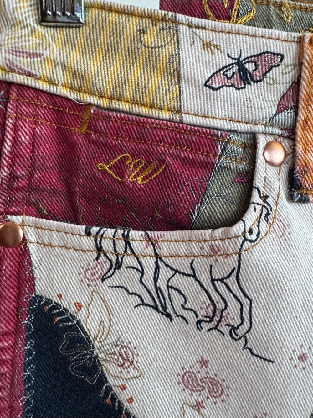 Wrangler Lainey Wilson Patchwork Jeans — Burgundy, Mustard, Olive, Cream - Picture 7 of 8